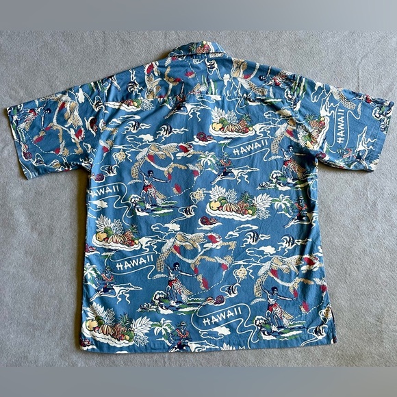 Cooke Street Men’s Hawaiian Blue Fish Island Fruit Pattern Size Medium Cotton - Picture 6 of 6